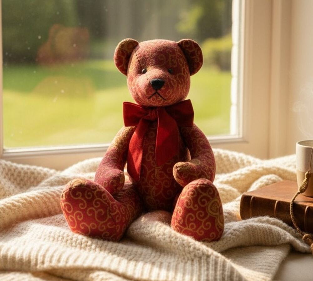 Pier 1 Imports Red Scroll Teddy Bear Plush Stuffed Animal 16" Bow Tie